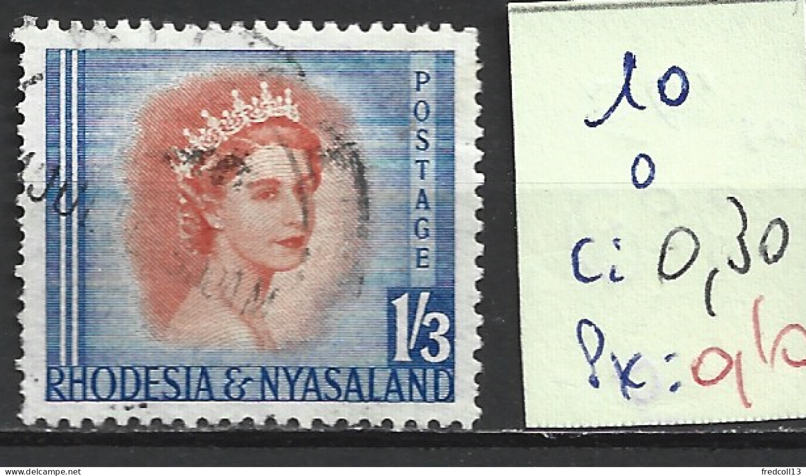 RHODESIE & NYASALAND 10 Oblitéré Côte 0.30 € - Rhodesia & Nyasaland (1954-1963)