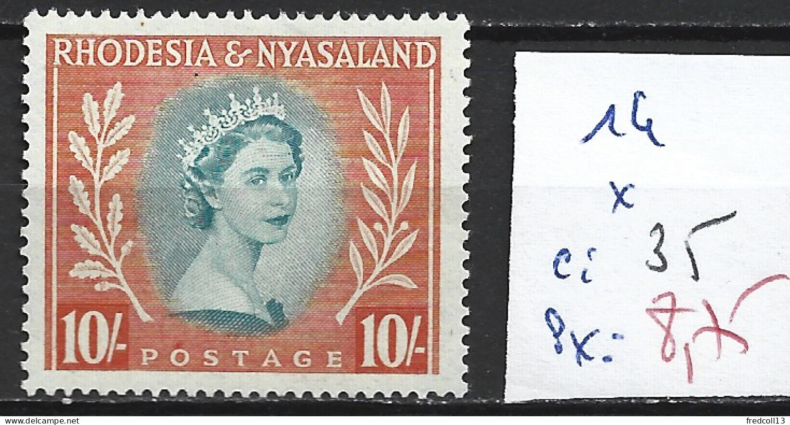 RHODESIE & NYASALAND 14 * Côte 35 € - Rhodésie & Nyasaland (1954-1963)