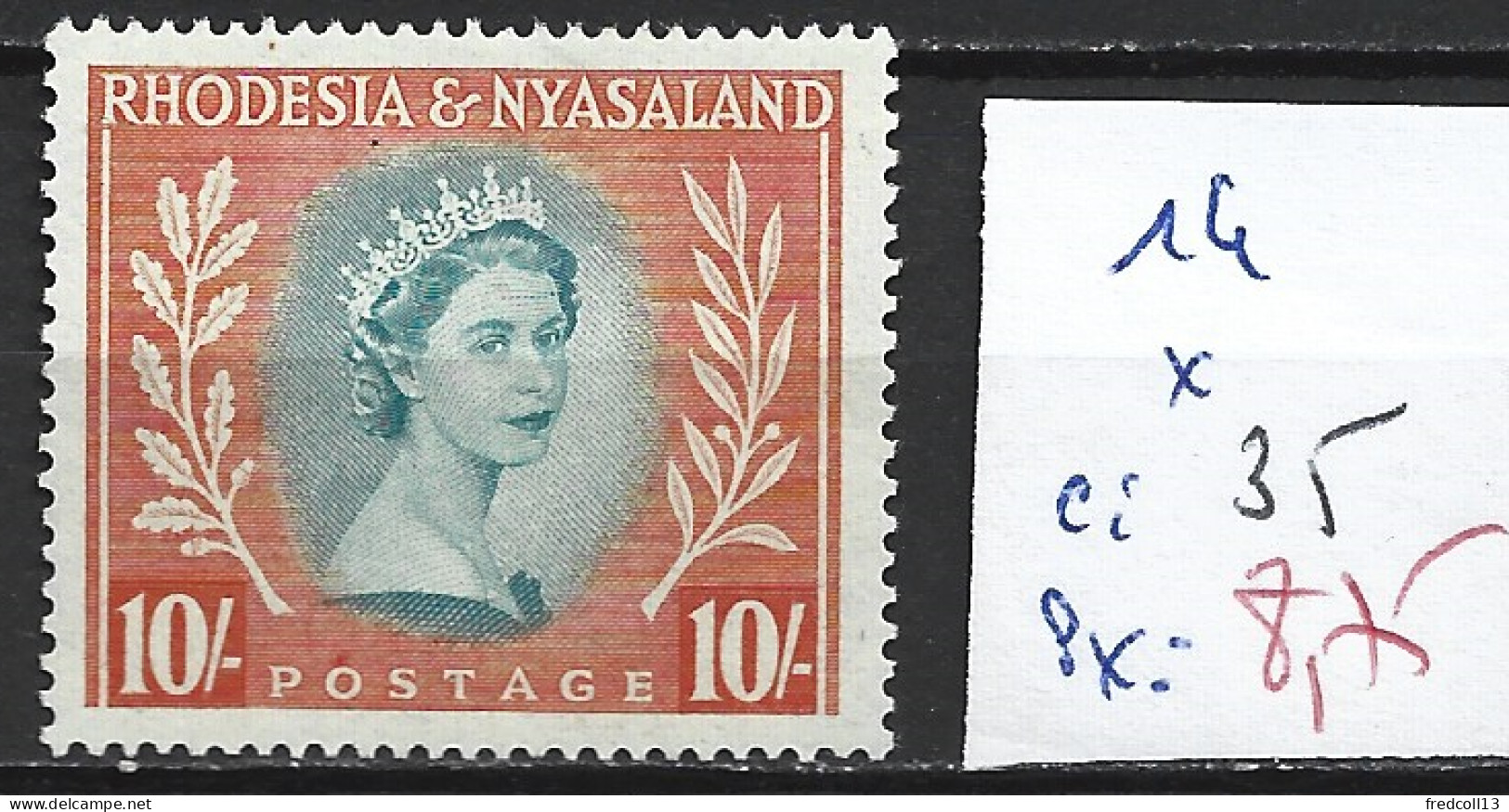 RHODESIE & NYASALAND 14 * Côte 35 € - Rodesia & Nyasaland (1954-1963)