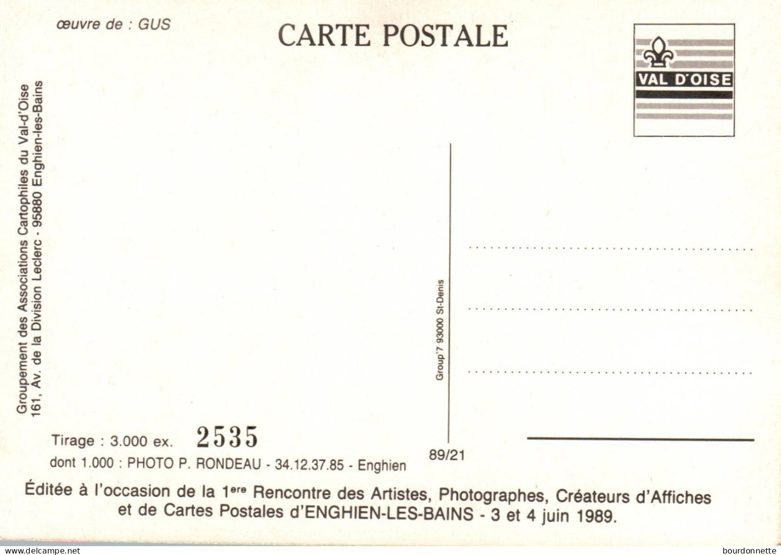 SALON DE LA CARTE POSTALE  D'ENGHIEN LES BAINS-1989- - Bourses & Salons De Collections