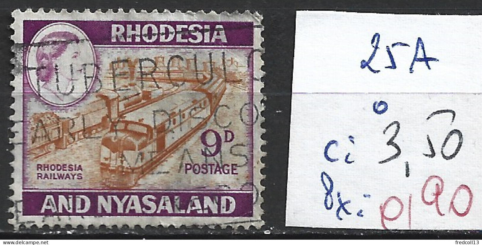 RHODESIE & NYASALAND 25A Oblitéré Côte 3.50 € - Rhodésie & Nyasaland (1954-1963)