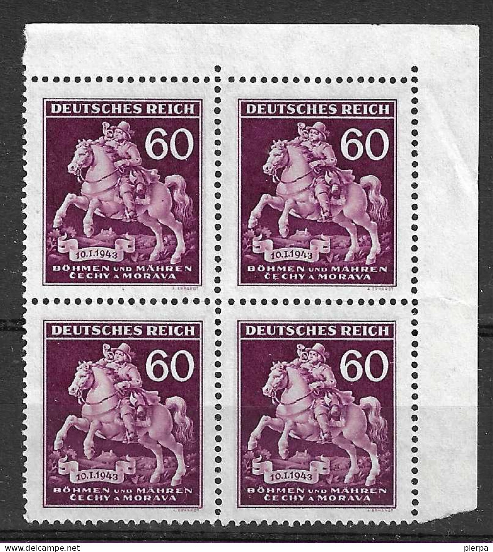 BOEMIA E MORAVIA - 1943 - GIORNATA DEL FRANCOBOLLO - NUOVO MNH** IN QUARTINA (YVERT 114 - MICHEL 113) - Nuovi