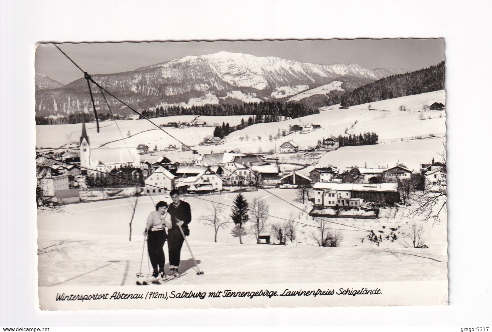 E5828) ABTENAU - Salzburg Mit Tennengebirge - Lawinenfreier Schigelände - SKIFAHRER Piste Häuser Kirche ALT" - Abtenau