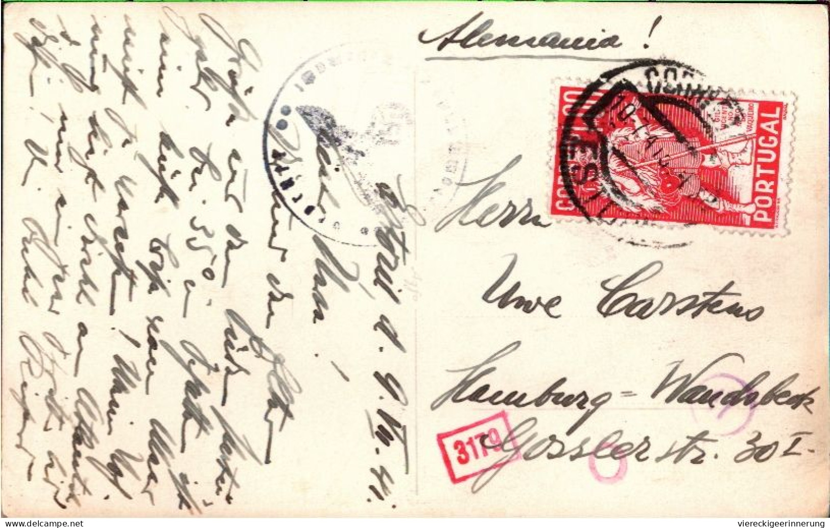 ! 1941 Censored Postcard From Estoril , Portugal To Hamburg, OKW Zensur - Cartas & Documentos