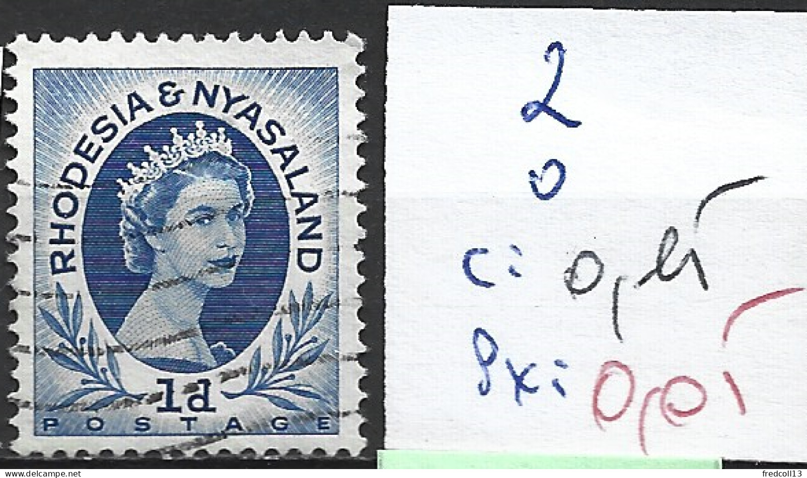 RHODESIE & NYASALAND 2 Oblitéré Côte 0.15 € - Rhodesië & Nyasaland (1954-1963)