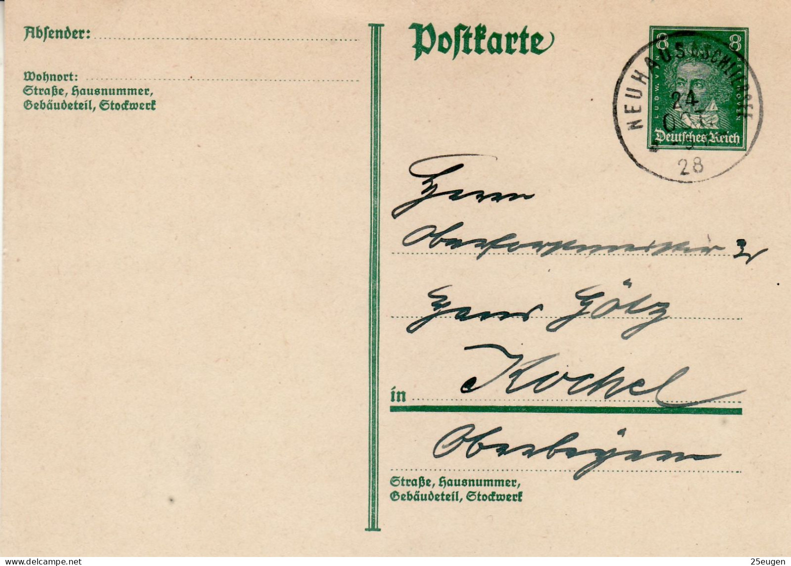 GERMANY WEIMAR REPUBLIC 1928 POSTCARD  MiNr P 176 SENT TO KOCHEL - Postcards