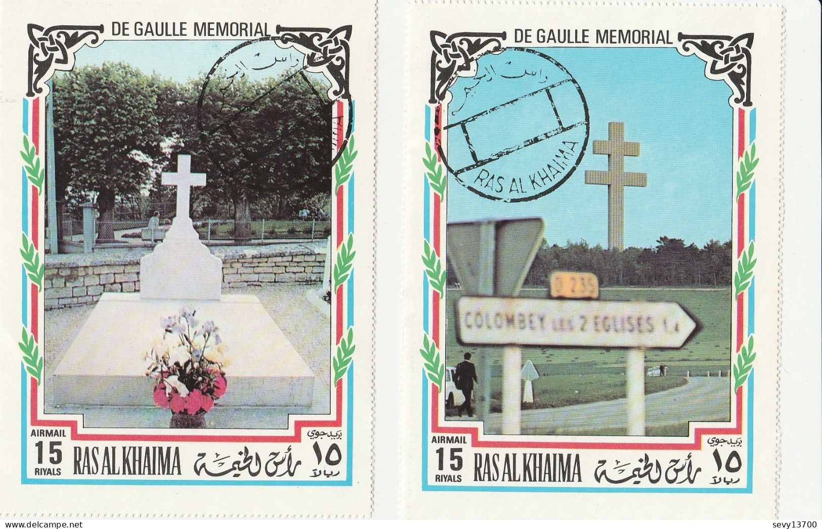 Ras Al Khaima - 2 Timbres - Mémorial Du Général De Gaulle - Ra's Al-Chaima