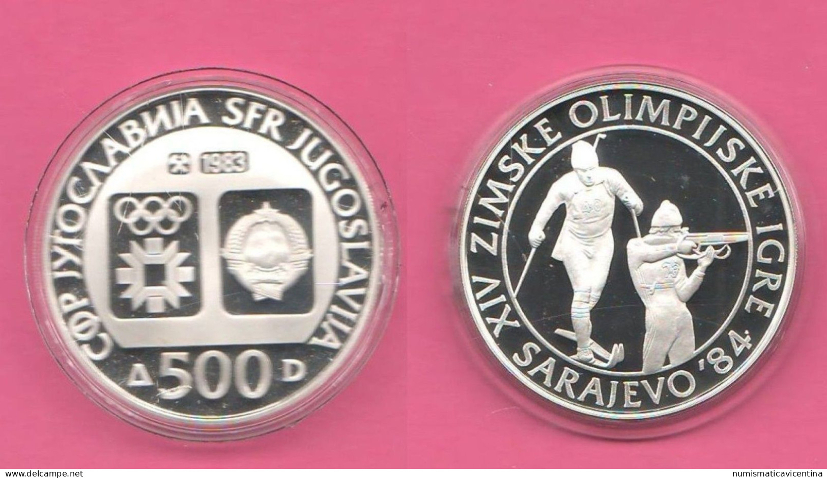 Jugoslavia 100 + 250 + 500 Dinara 1984 Sarajevo Winter Olympics Games 3 Silver Proof Coins Yugoslavie Jugoslavija - Jugoslavia