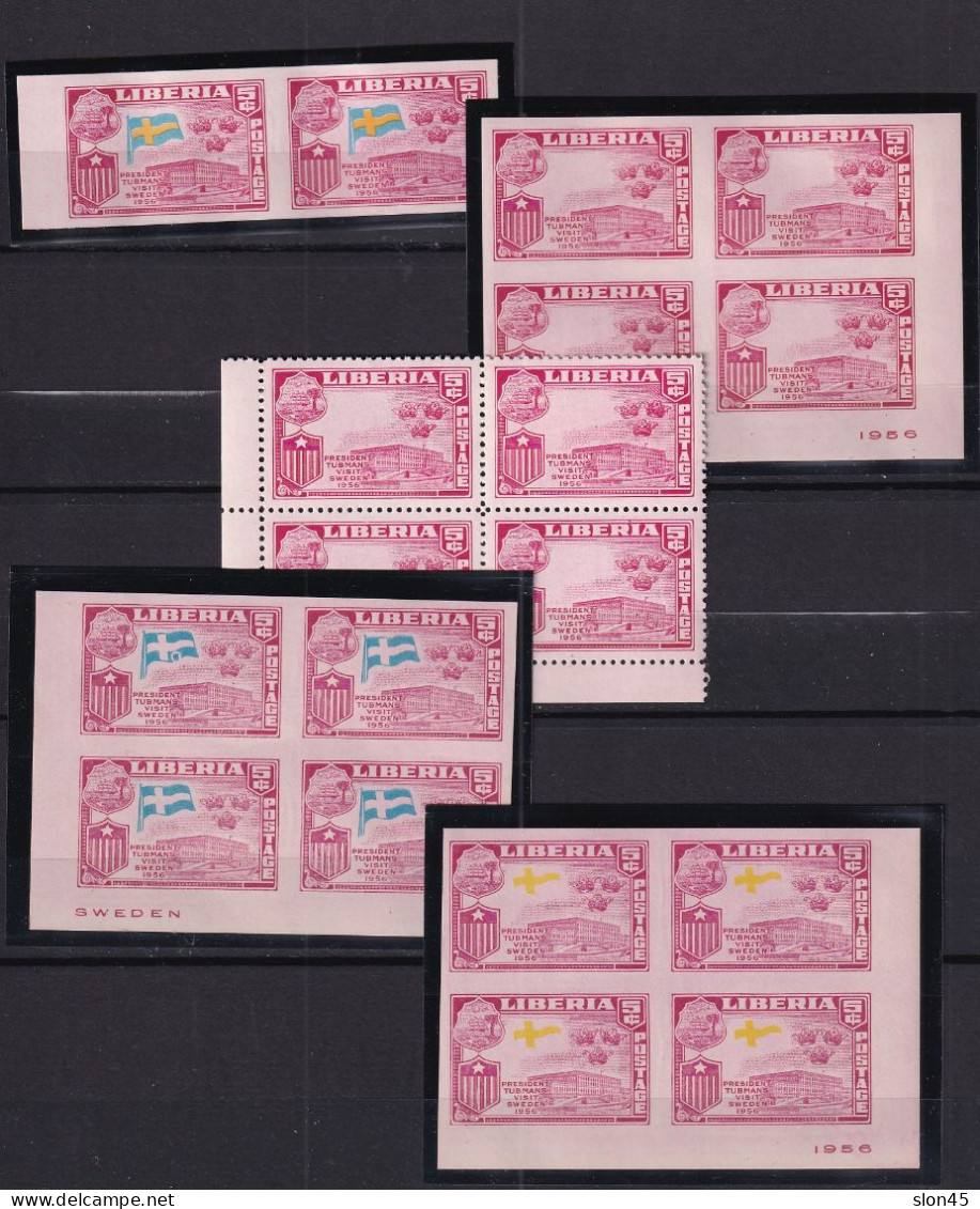 Liberia 1958 Sweden Varieties Blocks Of 4 Imperf MNH Flag 16007 - Oddities On Stamps