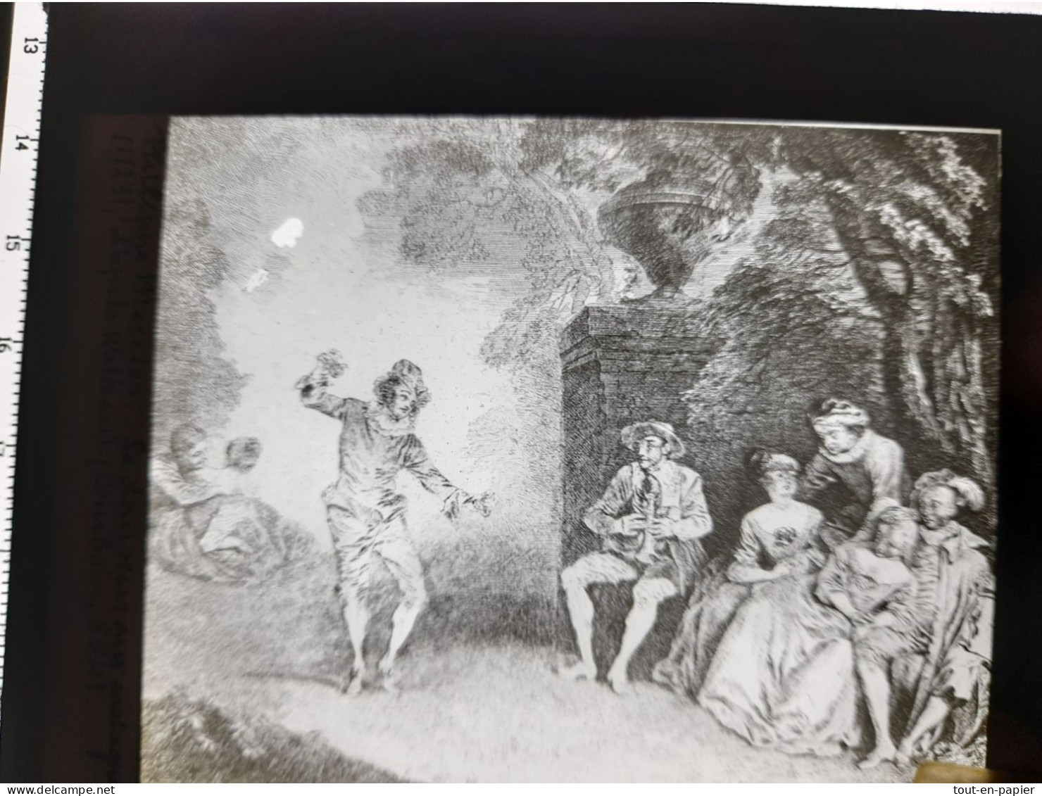 Plaque De Verre Positif - Le Danseur Aux Castagnettes D'après Watteau -PH Mercier - Archives Courboin - Diapositivas De Vidrio