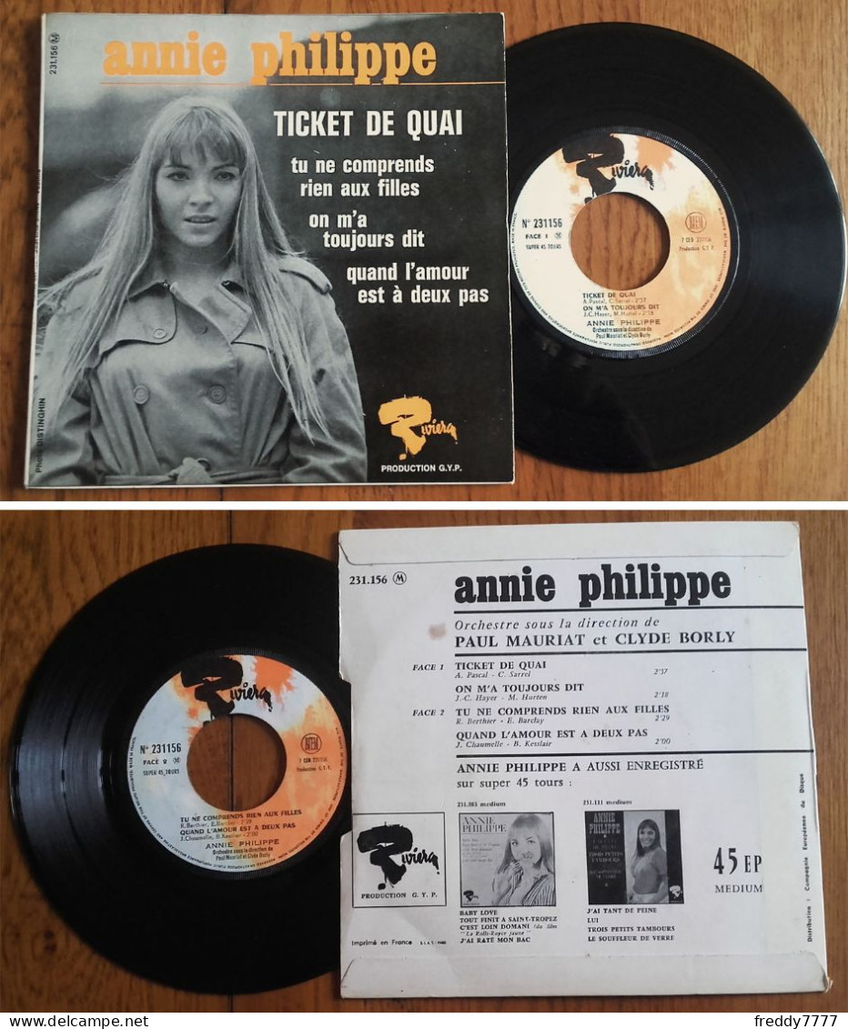 RARE French EP 45t RPM BIEM (7") ANNIE PHILIPPE «Ticket De Quai» +3 (1966) - Ediciones De Colección