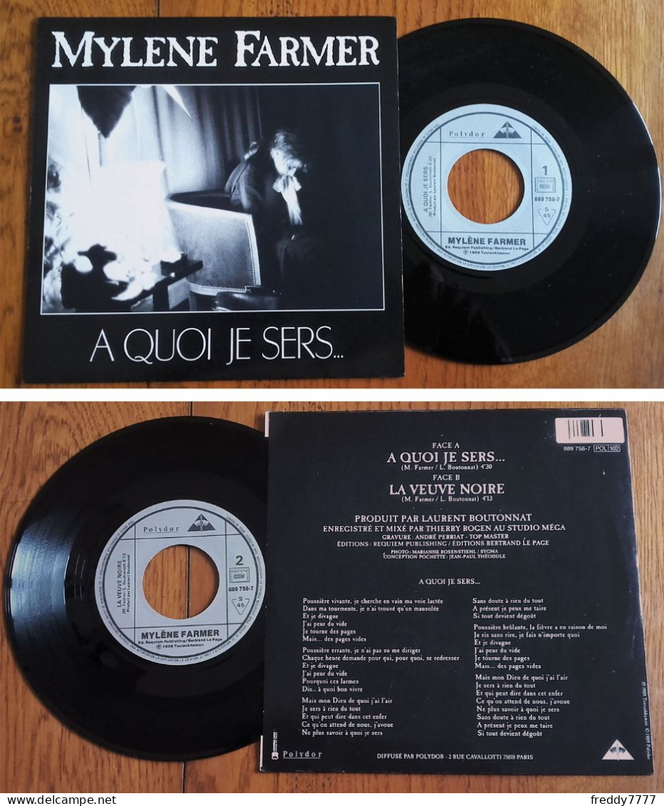 RARE French SP 45t (7") MYLENE FARMER «A Quoi Je Sers...» (Labels Papier, 1989) - Collector's Editions