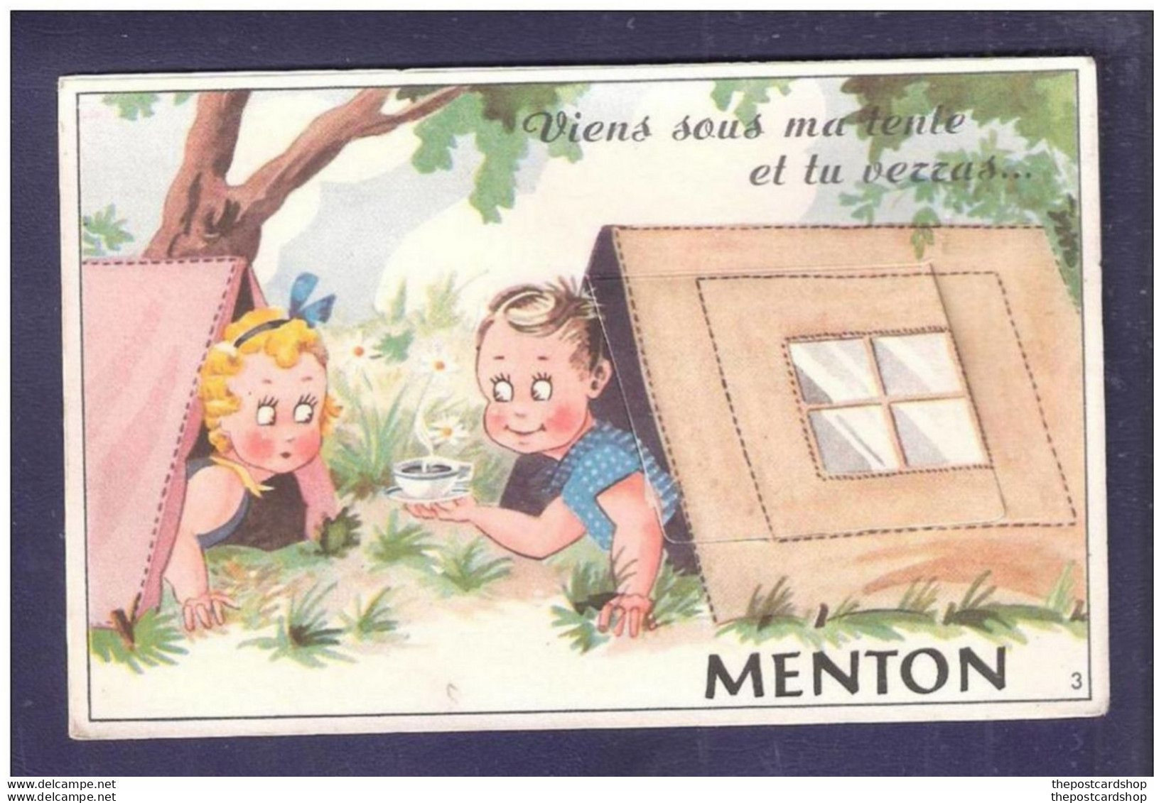 FRANCE NOVELTY Carte à Système MENTON Avec Dépliant "Viens Sous Ma Tente Et Tu Verras MENTON" - Menton