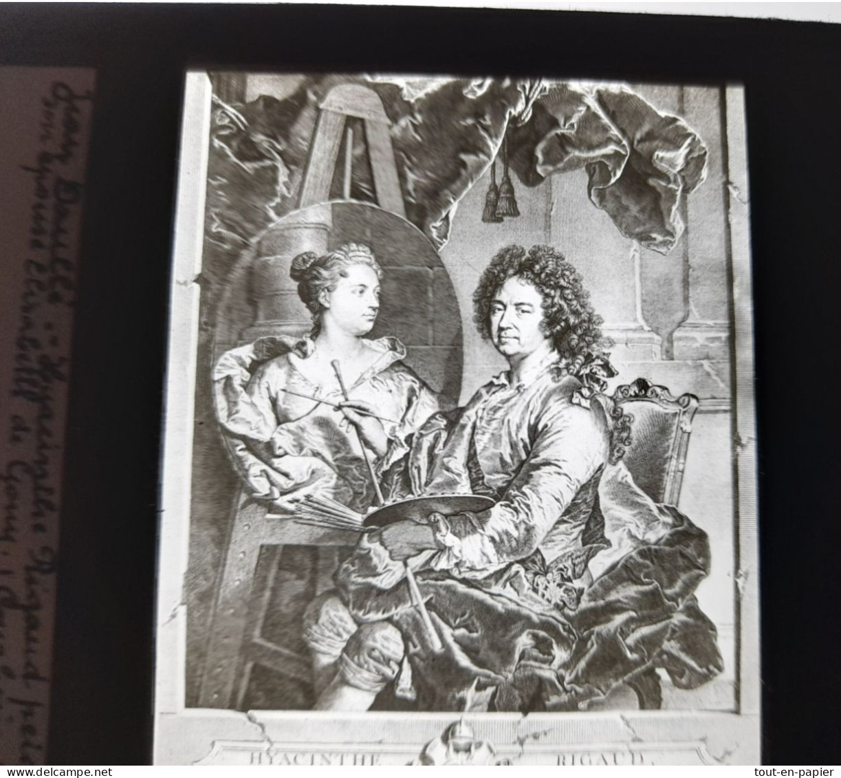 Plaque De Verre Positif -Hyacinthe Rigaud Peignant Son épouse Elisabeth De Gouy - Archives Courboin - Diapositivas De Vidrio