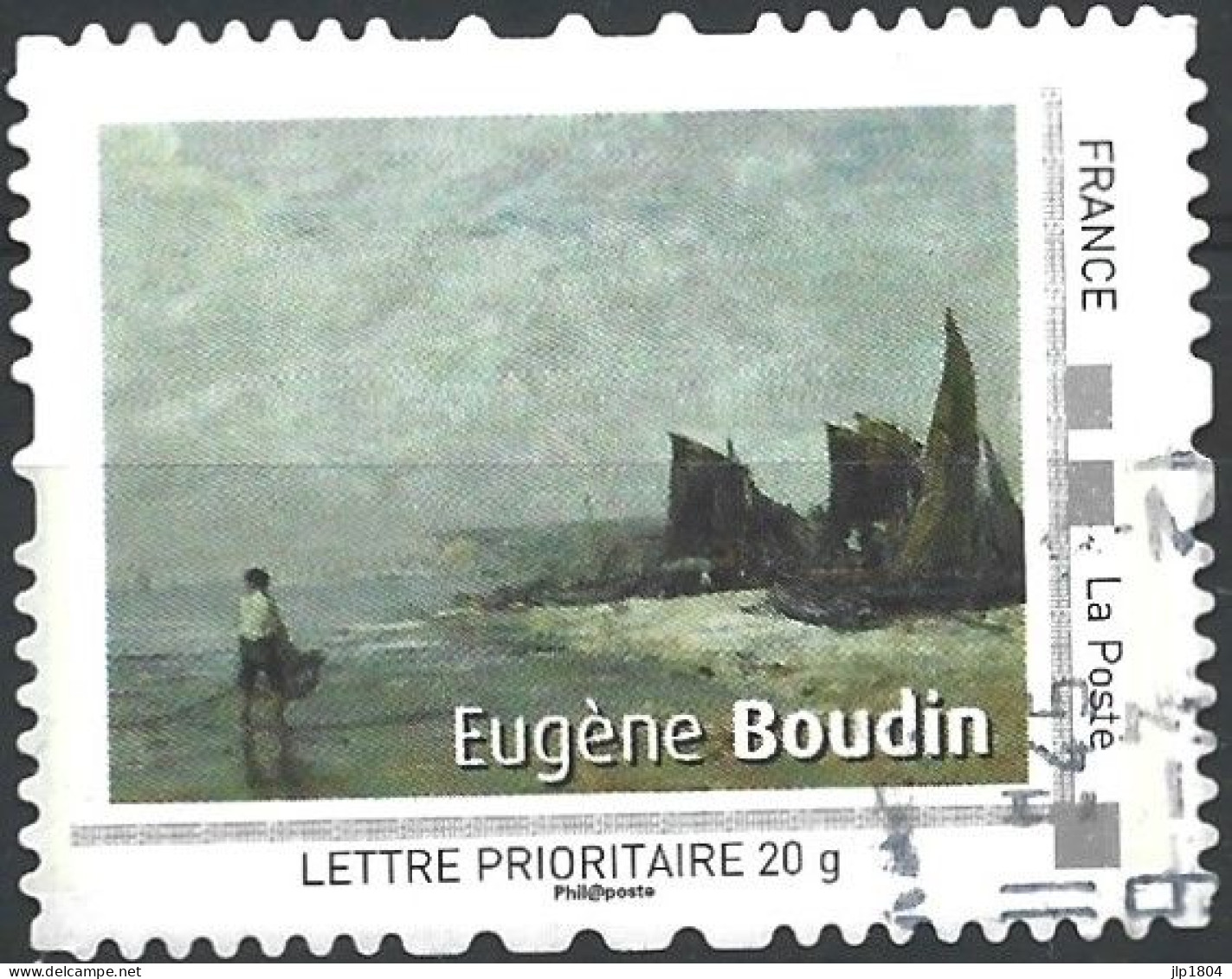 Montimbramoi  Eugène BOUDIN: Le Pêcheur, Marée Basse  Lettre Prioritaire : Timbre Oblitéré Sur Support - Usados