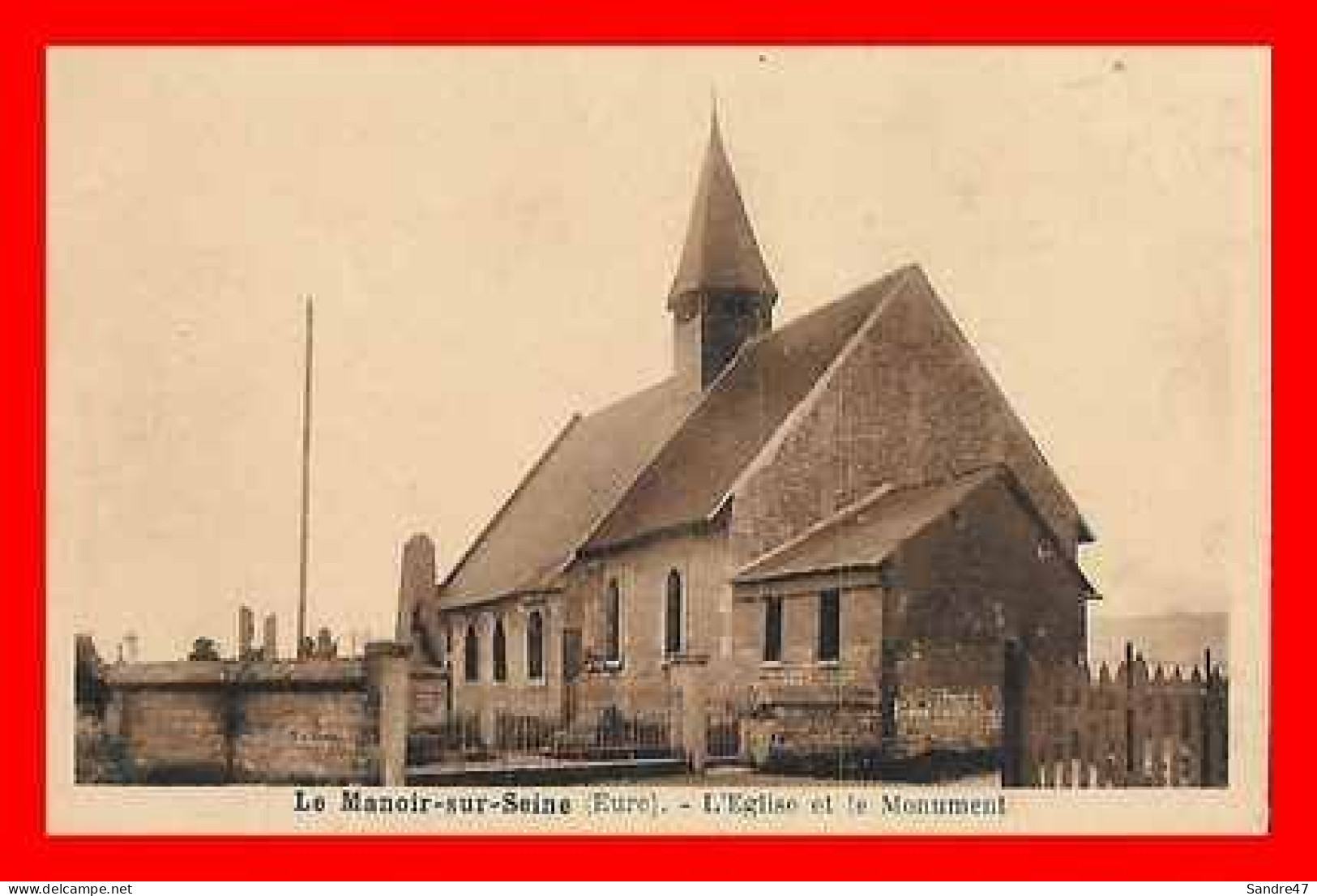 CPA (27) LE MANOIR-sur-SEINE.  L'Eglise Et Le Monument Aux Morts..J396 - Le Manoir