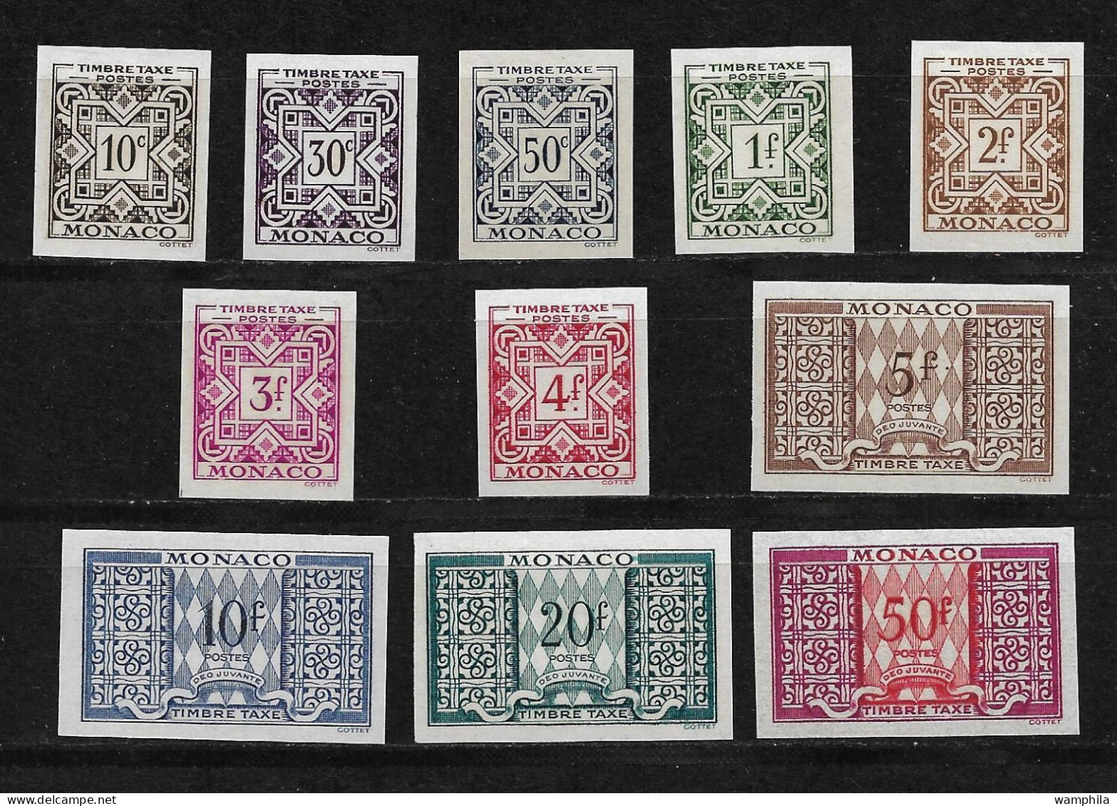 Monaco Non Dentelé Taxe N°29/38A** . - Variétés