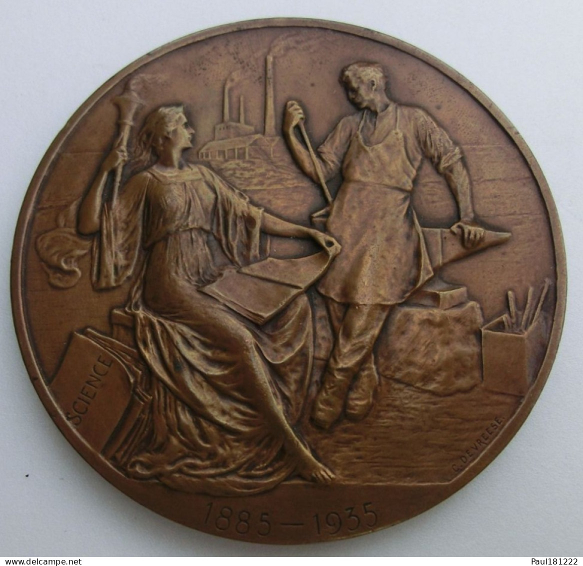 Médaille Bronze, Société Belge Des Ingénieurs Et Industriels, 1885-1935, Jubilé, Devreese, 75mm - Professionals / Firms