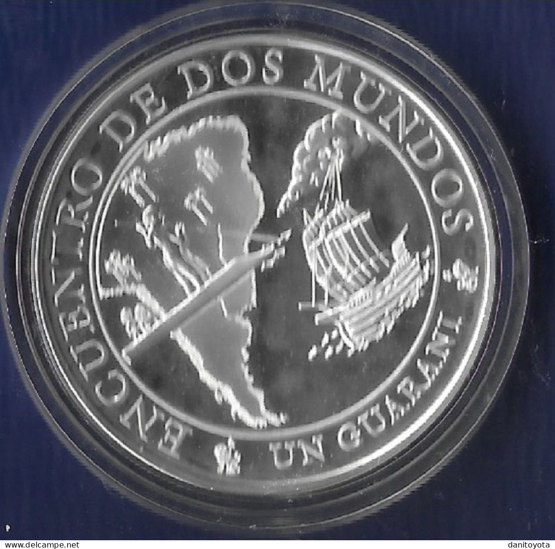 PARAGUAY AÑO 2002 1 GUARANI PLATA " ENCUENTRO ENTRE DOS MUNDOS" - Paraguay