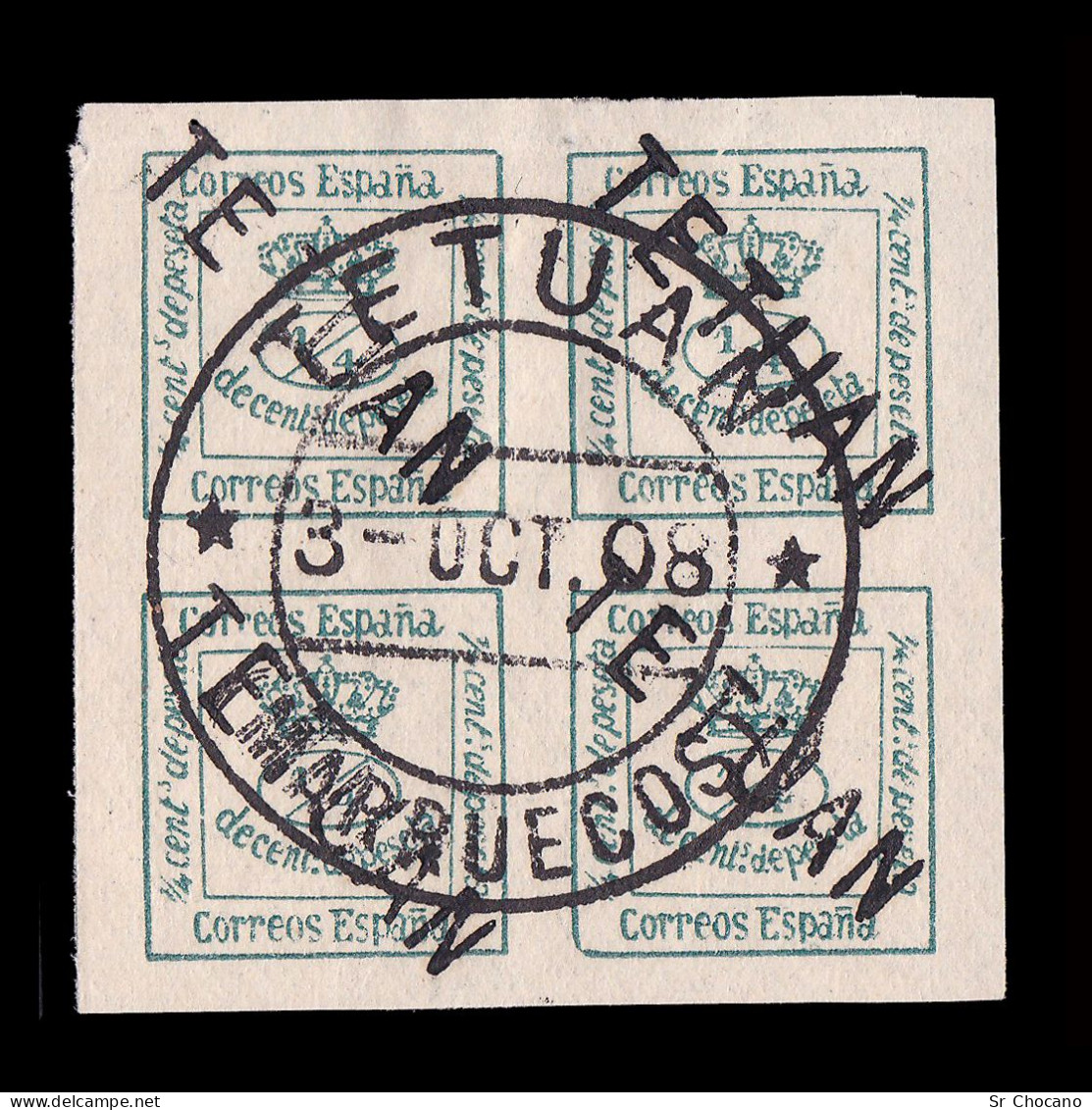 España.MARRUECOS.1908.Habilitado.4/4c.Matasello TETUAN.Edifil.23 - Maroc Espagnol