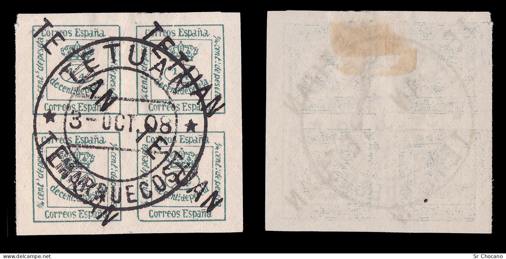 España.MARRUECOS.1908.Habilitado.4/4c.Matasello TETUAN.Edifil.23 - Marocco Spagnolo