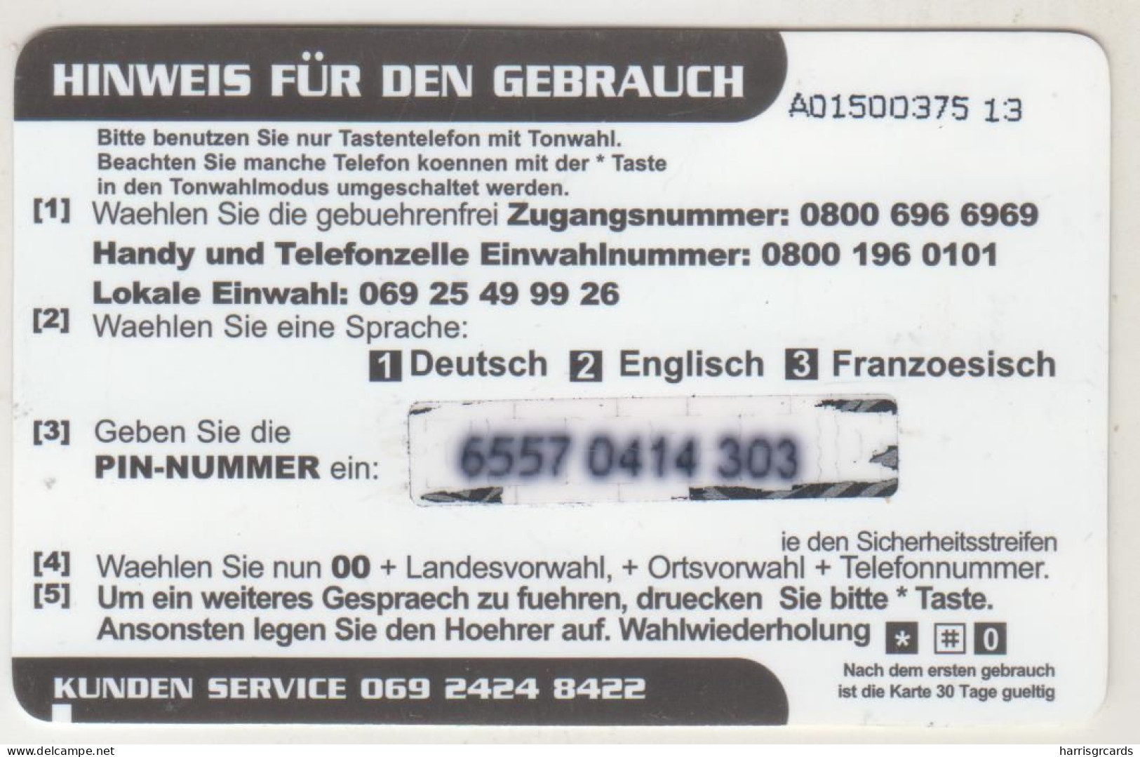 GERMANY - Xtec Communications - Xs Euro Connect , Prepaid Card ,5 $, Used - [2] Móviles Tarjetas Prepagadas & Recargos