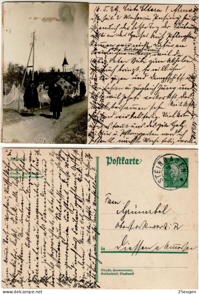 GERMANY WEIMAR REPUBLIC 1929 POSTCARD  MiNr P 181 I  SENT FROM STEINGADEN - Cartes Postales