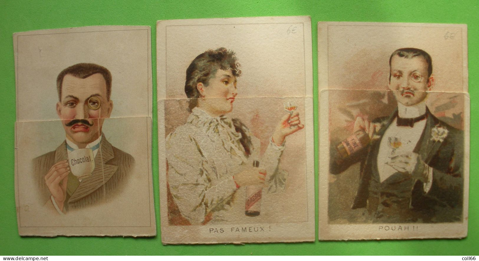 3 Cartes Publicitaires à Système Publicité Bénédictine De Fécamp & Cacao Van Houten 7x10cm Monocle - Andere & Zonder Classificatie