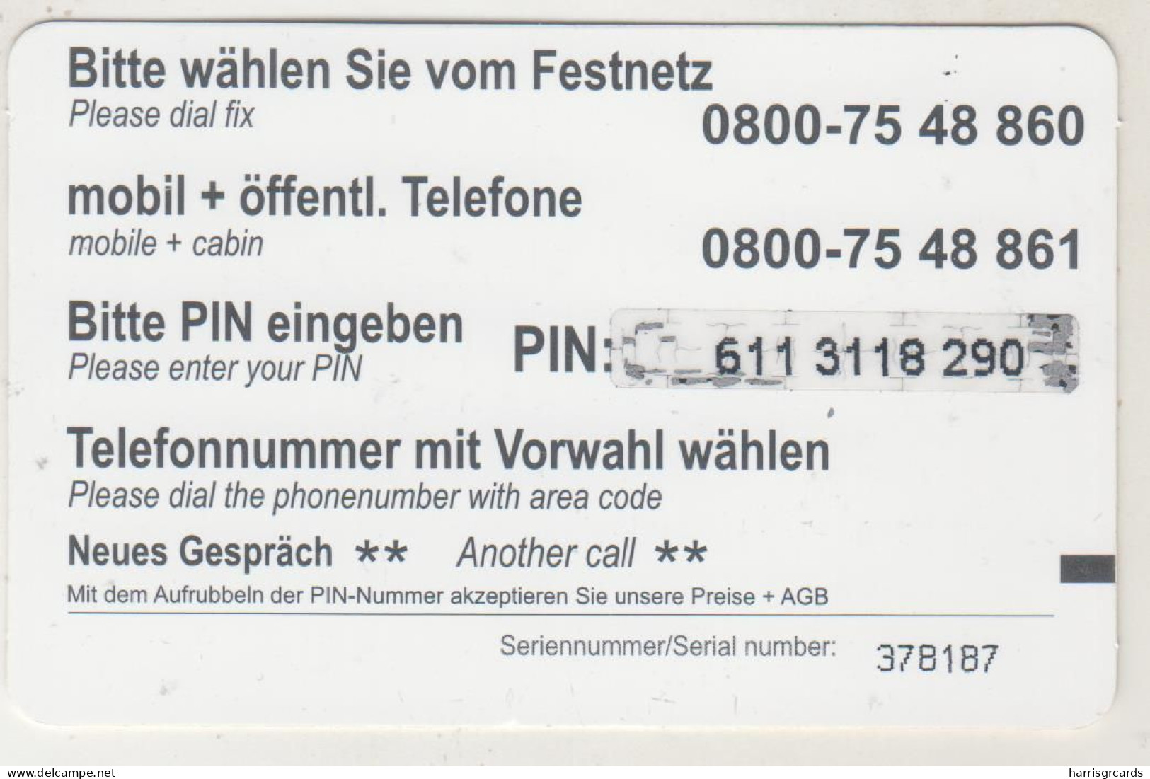 GERMANY - Can Balkan , Prepaid Card ,5 $, Used - [2] Mobile Phones, Refills And Prepaid Cards