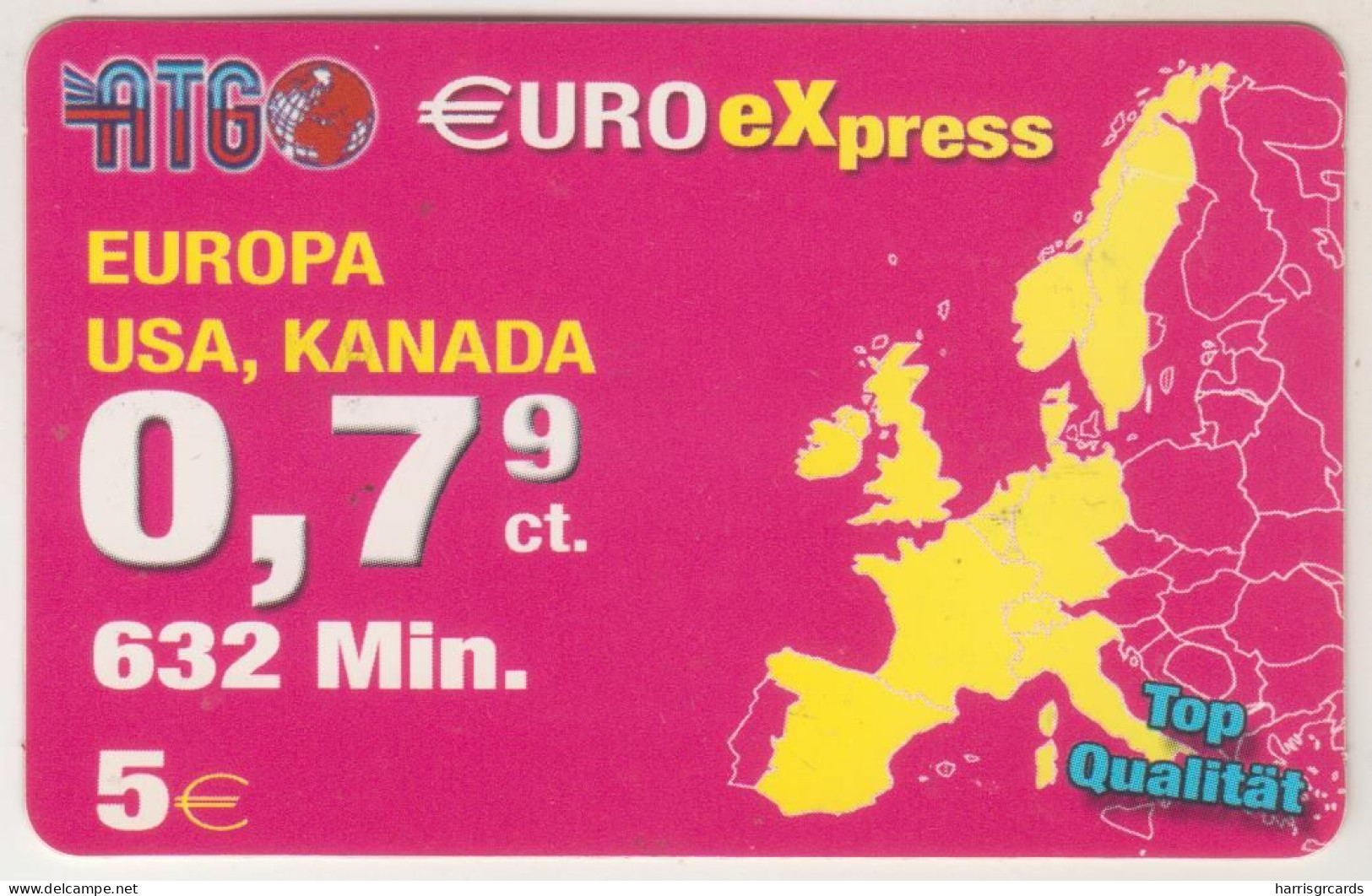 GERMANY - ATG - €uro Express (0,79 Cent / 632 Min.) , Prepaid Card ,5 $, Used - GSM, Cartes Prepayées & Recharges