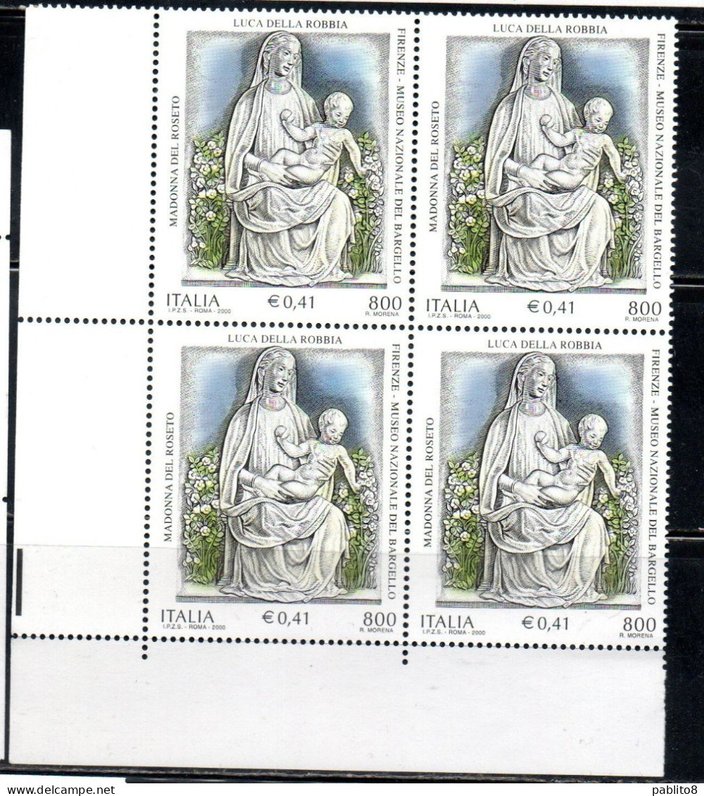 ITALIA REPUBBLICA ITALY 2000 PATRIMONIO ARTISTICO E CULTURALE LUCA DELLA ROBBIA LA MADONNA DEL ROSETO QUARTINA MNH - 1991-00: Mint/hinged