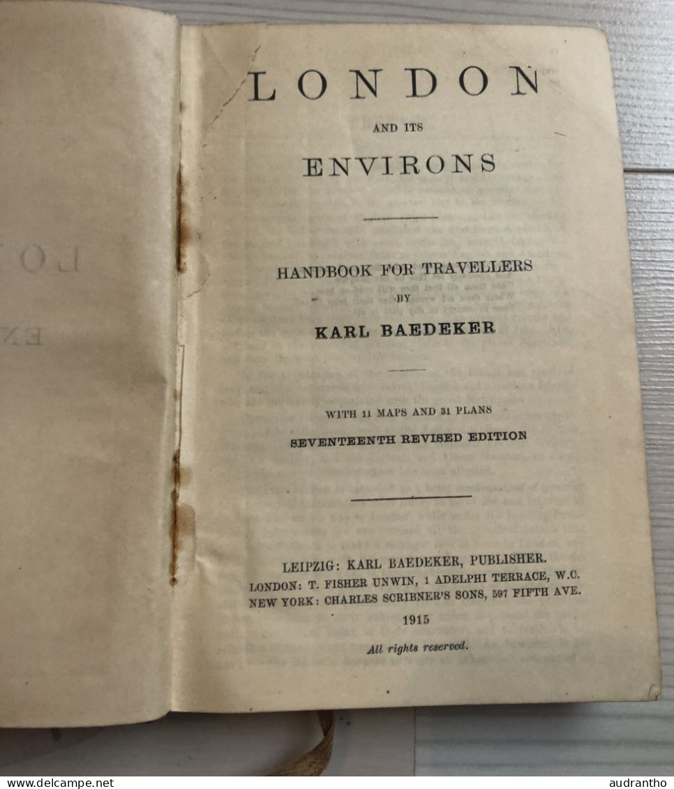 Guide Bedeker's LONDON AND IT'S ENVIRONS By Karl Baedeker 1915 Handbook For Travellers - Cultura
