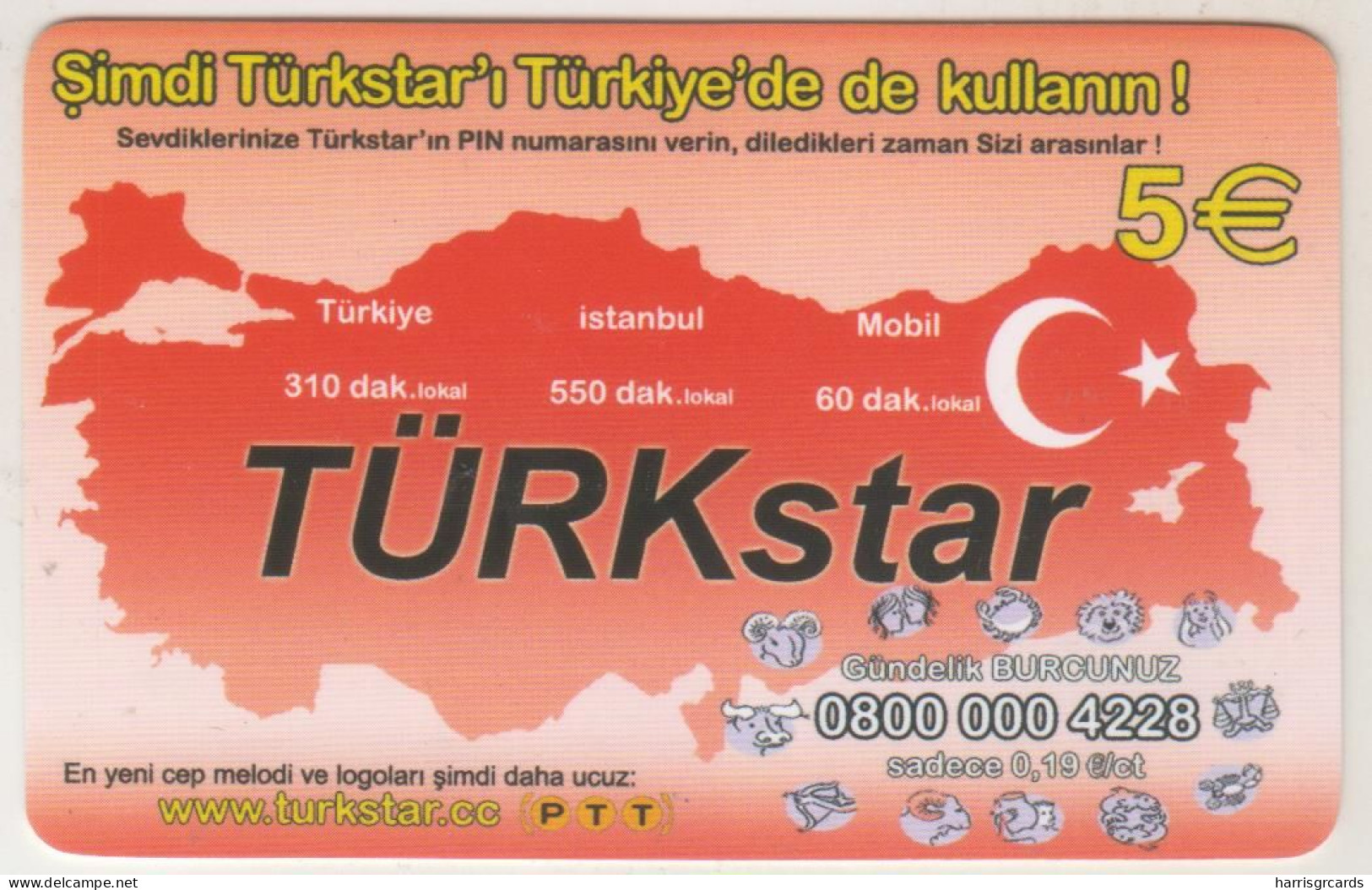 GERMANY - PTT - TÜRKstar (5€) 0800 2000 938 , Prepaid Card , Used - GSM, Voorafbetaald & Herlaadbare Kaarten