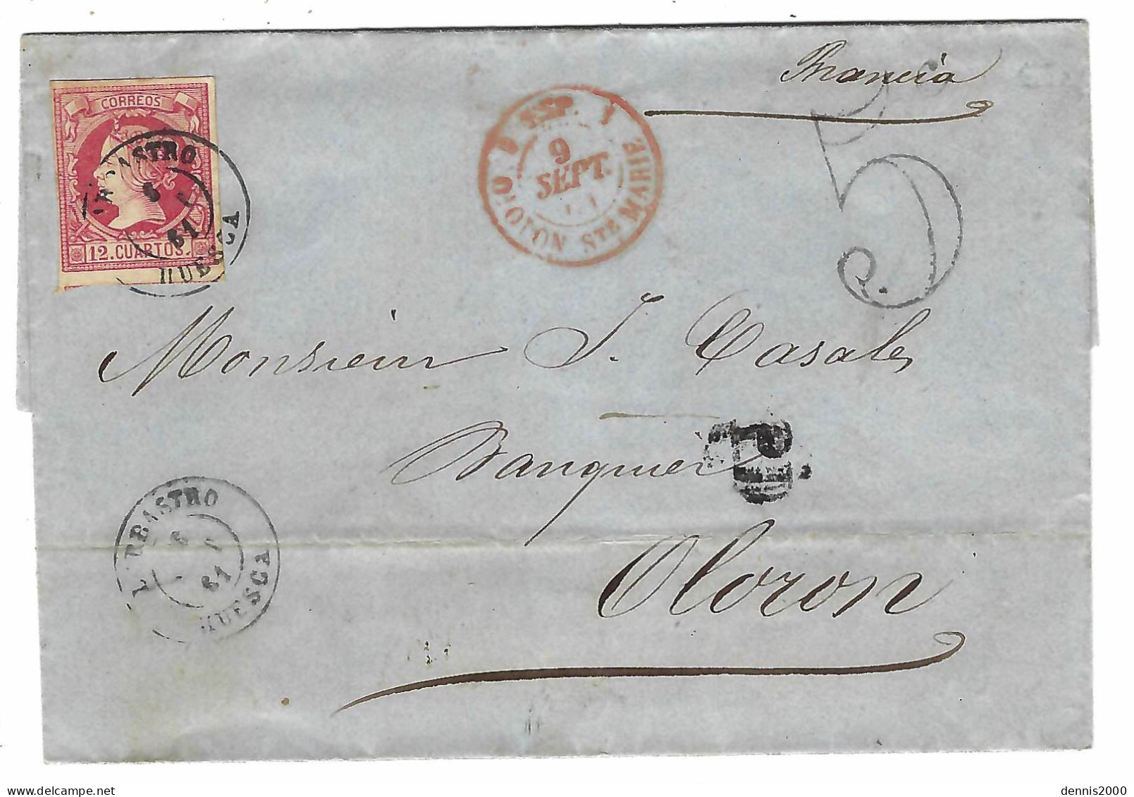 1861 - Letter From BARBASTRO ( Huesca ) Fr. Y & T N°49 To OLORON  + 5 C - Covers & Documents