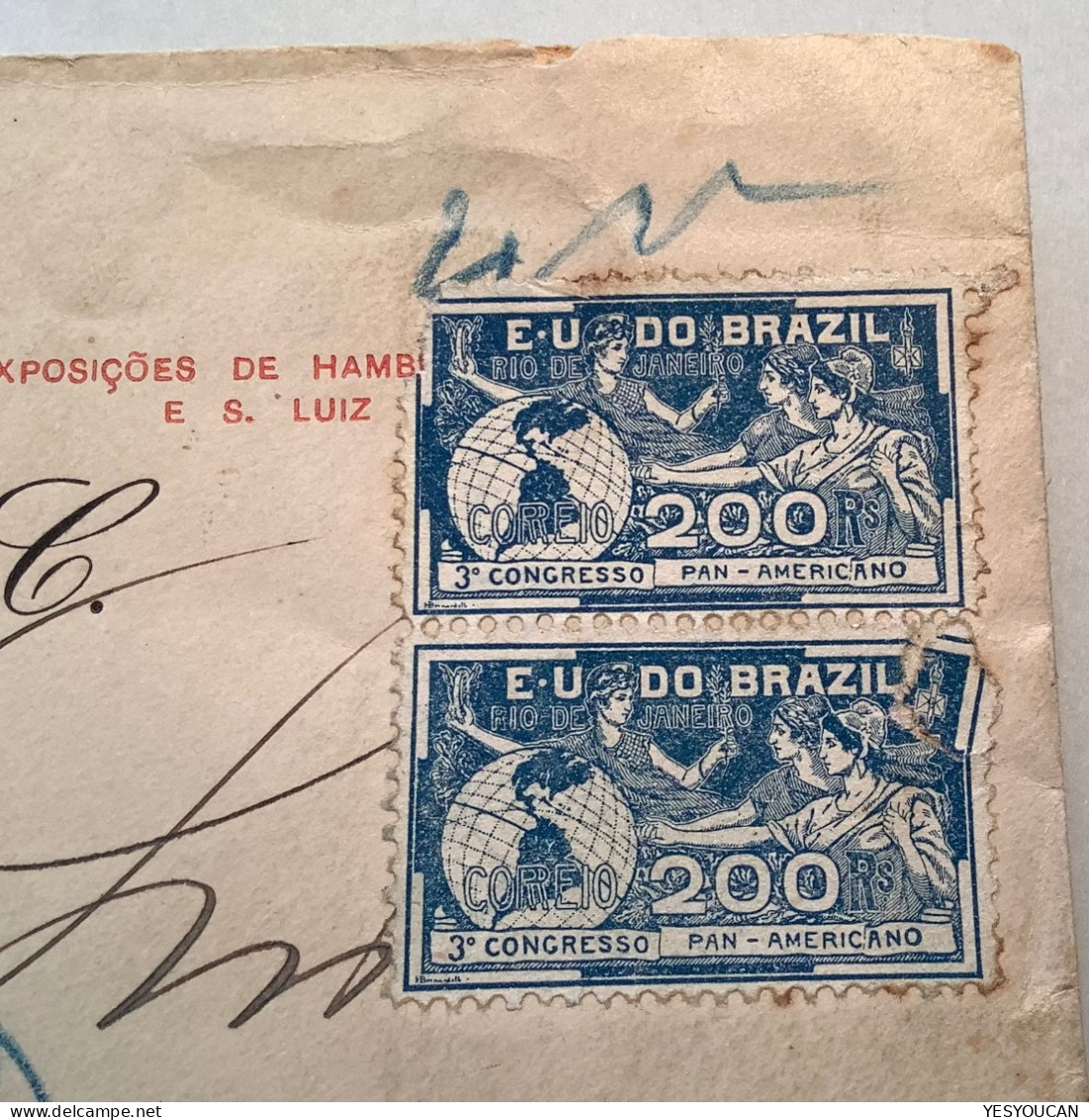 Brazil 1906 200 Reis RARE ON COVER#C-6 3.CONGRESSO PAN-AMERICANO Postage Due=forbidden Foreign Mail (pan American Beer - Storia Postale