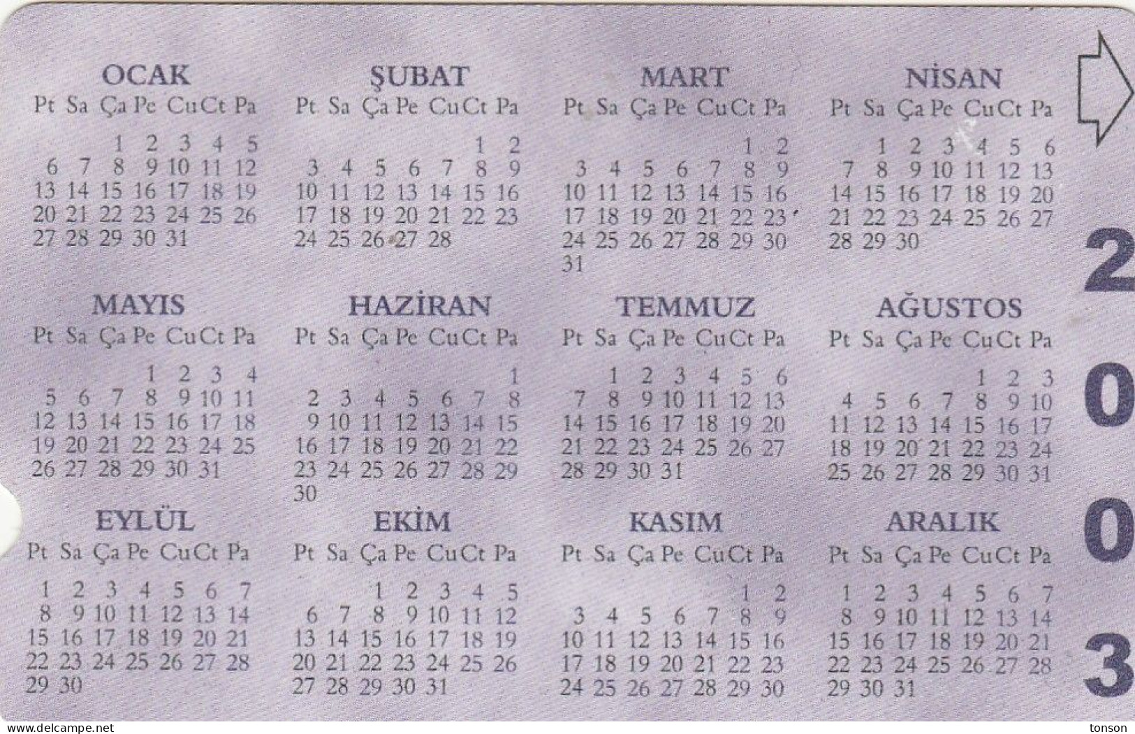 Turkey, N-290, Calendar 1, 2 Scans. - Turquie