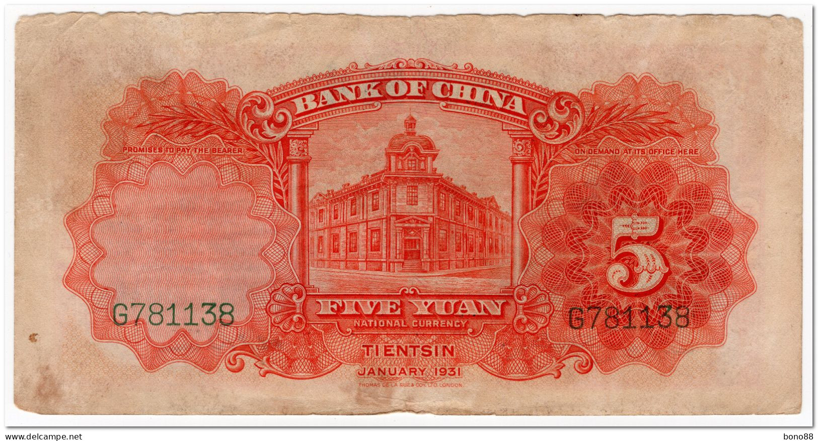 CHINA,5 YUAN,1931,P.70b,FINE,FEW SMALL TEARS - Chine