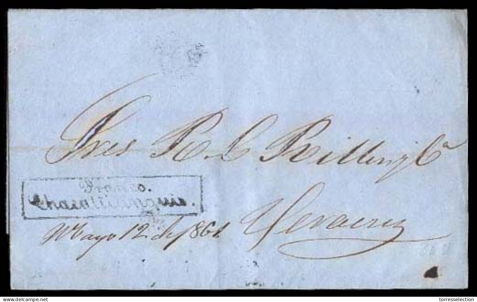 MEXICO - Stampless. 1861 (25 April). Chacaltianguis To Veracruz. Stampless E With Box Rectangular "Franco / CHACALTIANGU - México