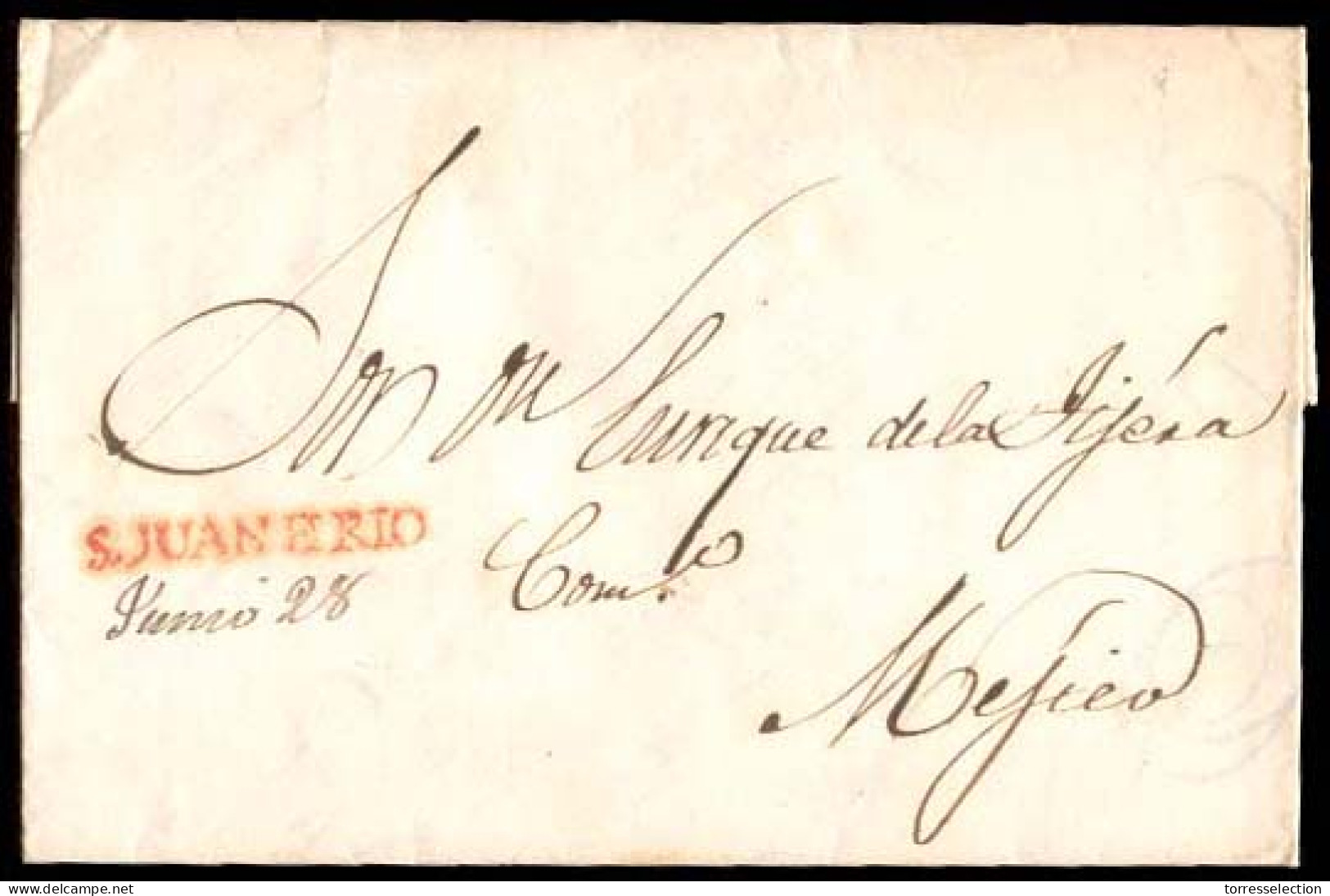 MEXICO - Stampless. 1842 (28 June). San Juan Del Rio To Mexico DF. EL With Straightline Red SAN JUAN DEL RIO (xxx) + Man - México