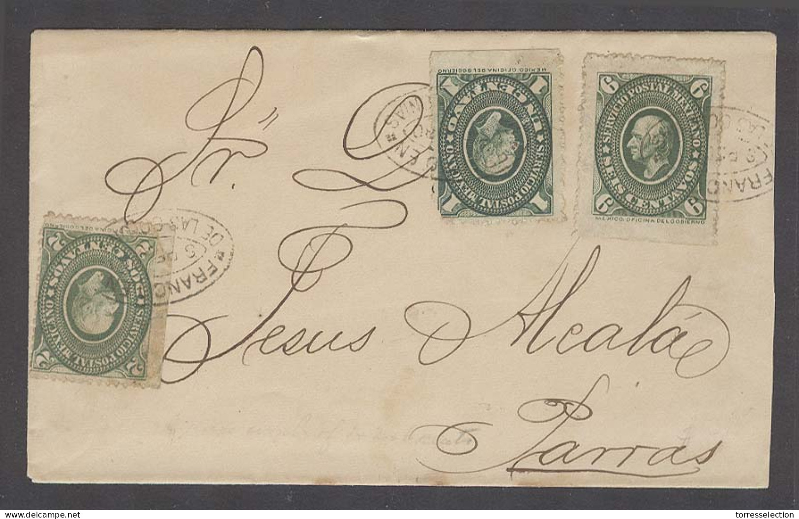 MEXICO. 1885 (2 Enero). San Pedro De Las Colonias / Coahuila - Parras. Env Fkd Medallion Issue 1c 2c And 6c Green Tied O - México