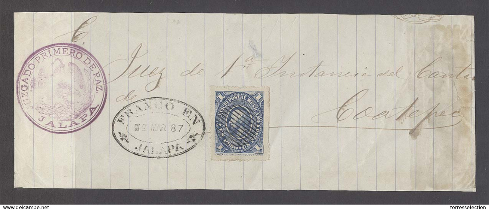 MEXICO. 1887 (2 March). Jalapa - Coatepec. Judicial Front Bearing 1 Peso Blue Medallion Issue / Grill Cancel. Fine On Co - México