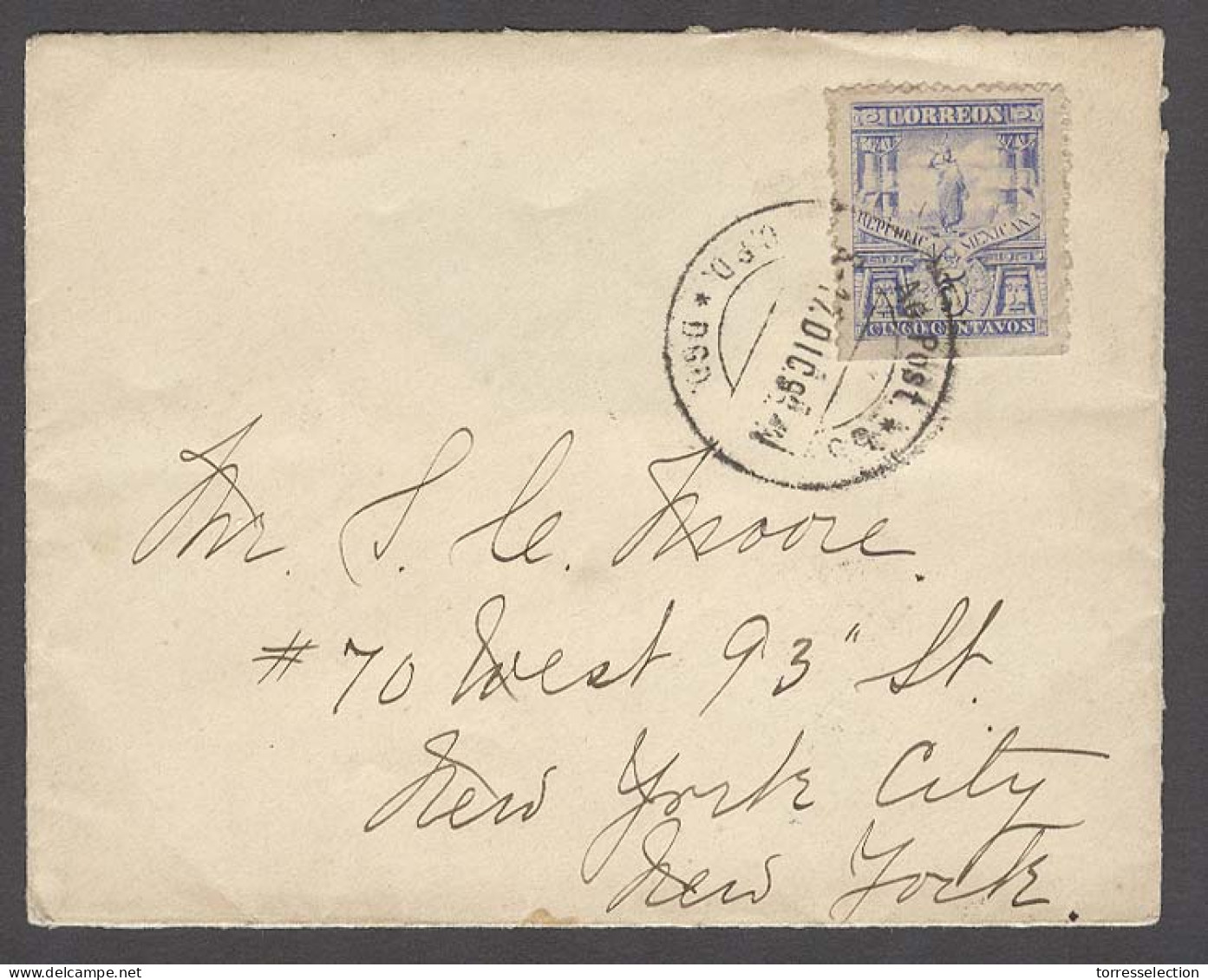 MEXICO. 1898 (12 Dic). Agente Postal Nº5 / CPD * DGD. Fkd 5c Env USA / NY. TPO. Fine. - México