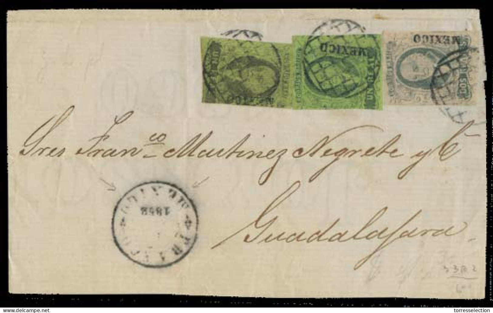 MEXICO. 1862. DF - Gjar. Fkd Front 1861 Issue 1rl Pair 2rs = 4rs Rate / Tied Grill + Franco / Mexico / 1852. Error Date. - México