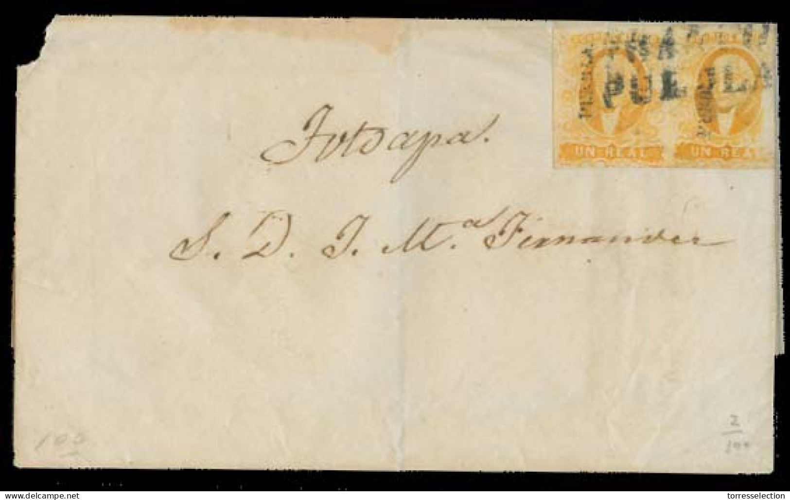 MEXICO. C.1857. Puebla - Zotoapa. E Fkd 1rl Yellow 1856 Issue Horiz Pair / Franco - Puebla Doble Line. - México