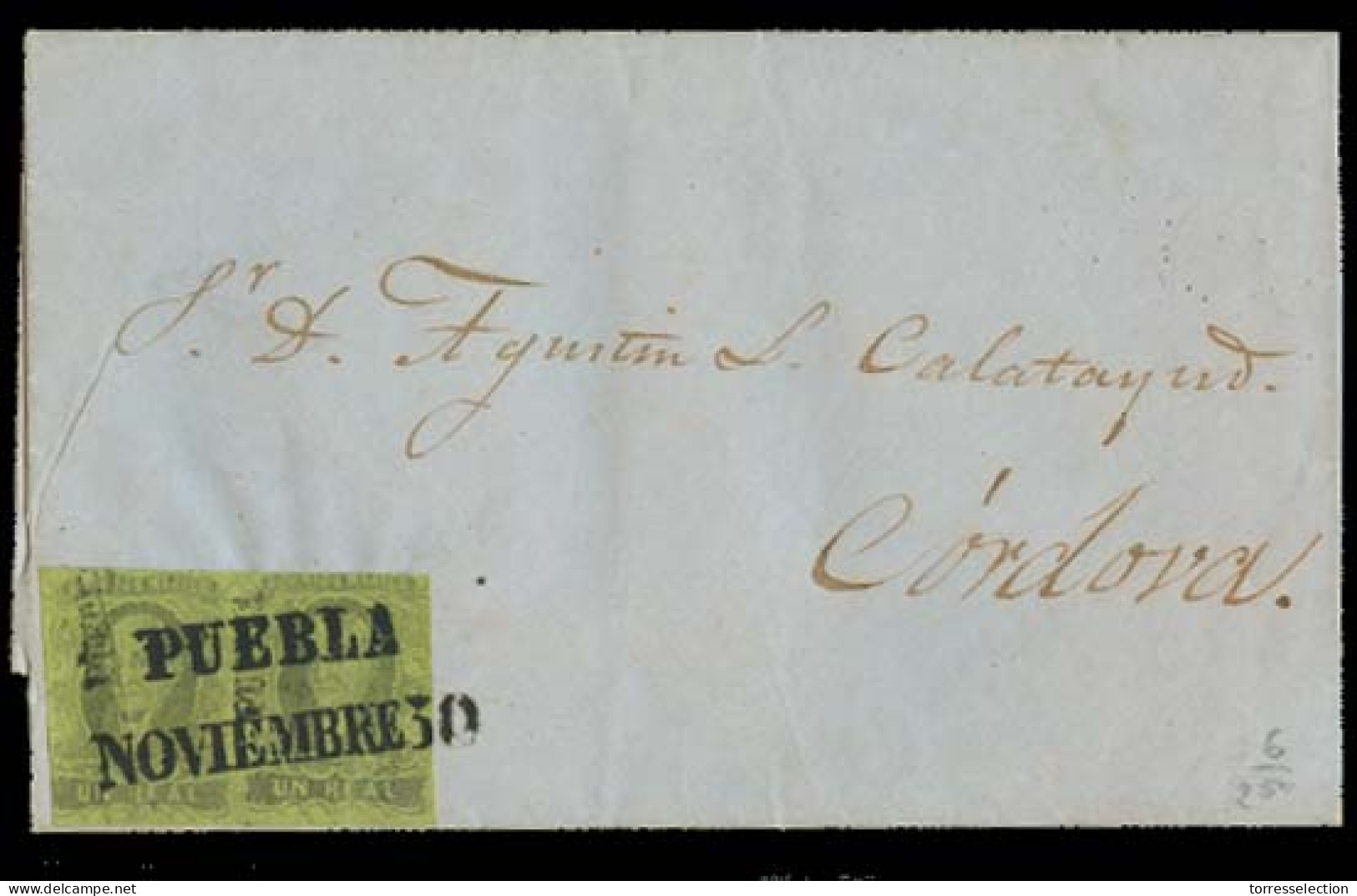MEXICO. 1861 (30 Nov). Puebla - Cordoba. EL Fkd 1rl 1861 Issue Horiz Pair, Puebla Name, Stline Ds. VF. - México