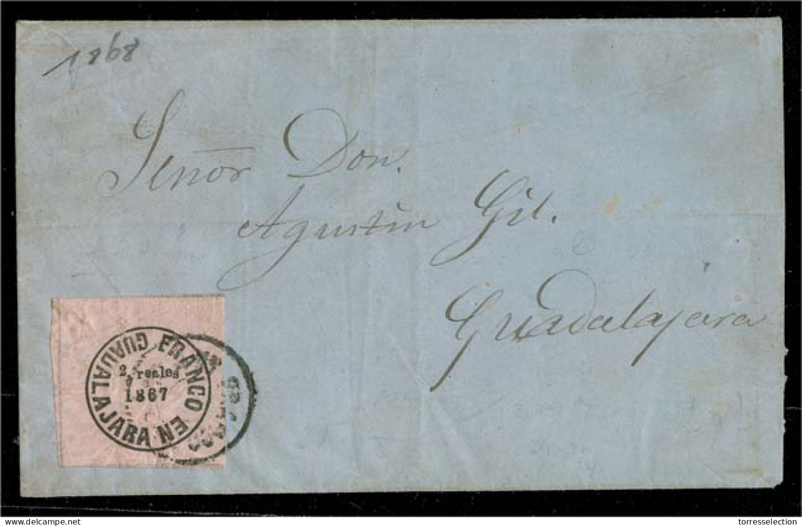 MEXICO. 1868 (13 May). Provisional. Zapotlan - Gjara. E Fkd Provisional 2 Reales 1867 Black / Pink Imperf With Pensil De - México