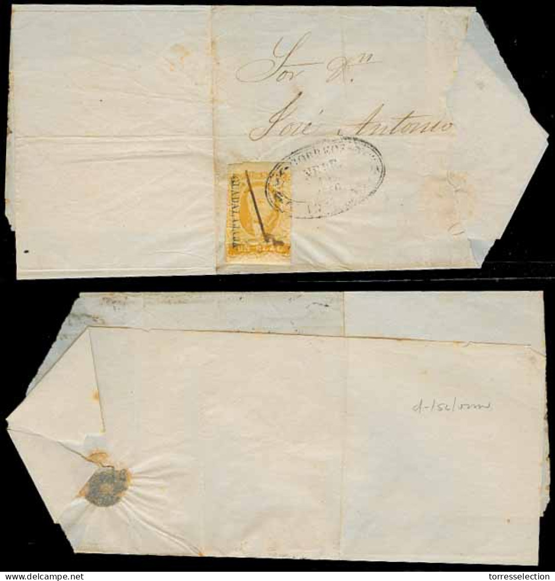 MEXICO. 1856 (Nov). Sc 2 1rl. Gjara Distr Name + Oval + Pen Cancel, On Large Par Letter. - México