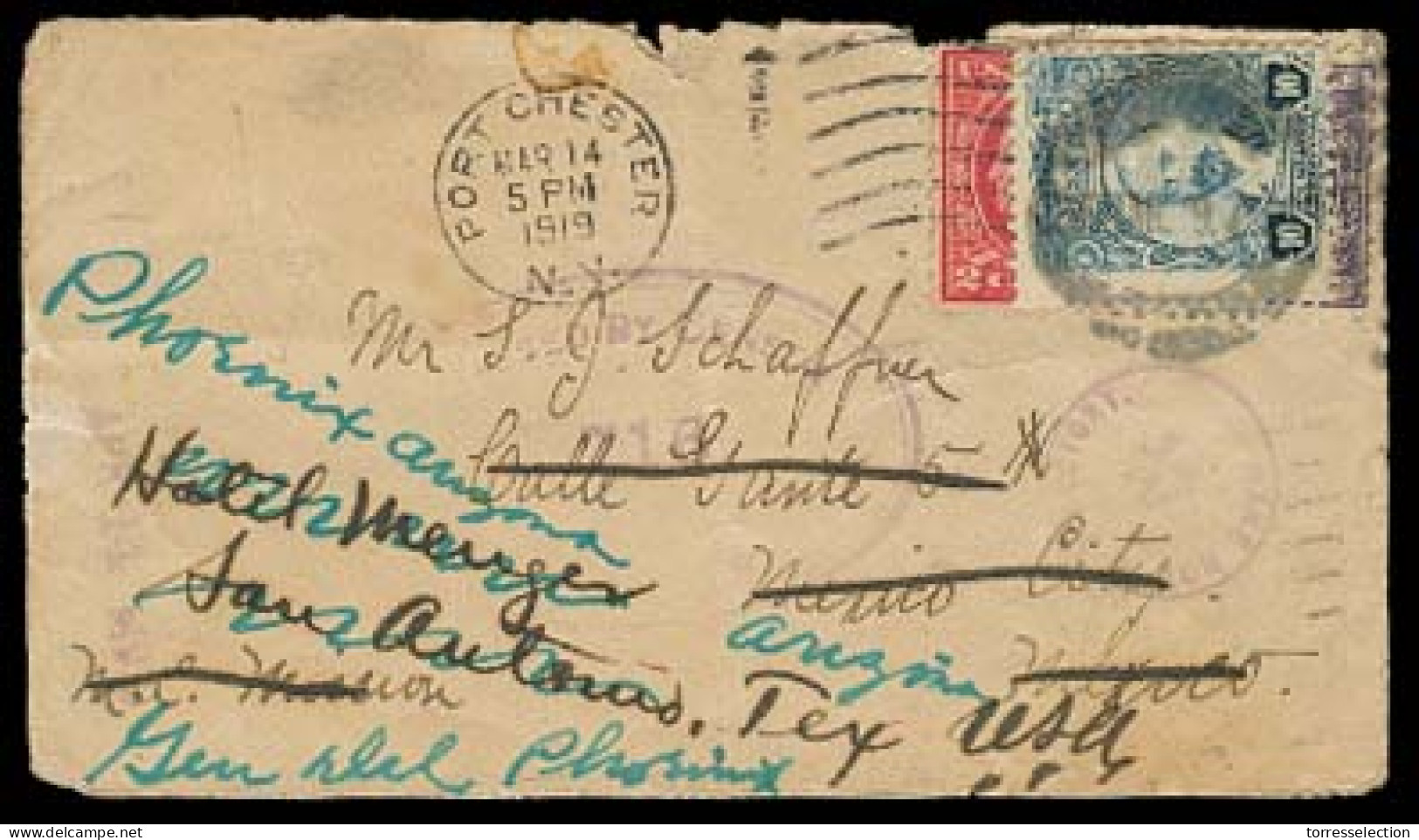 MEXICO. 1919. USA - DF - Fwded With Mexican Stamp. VF. Mixed Usage / Tied / Most Unusual Comb. - México