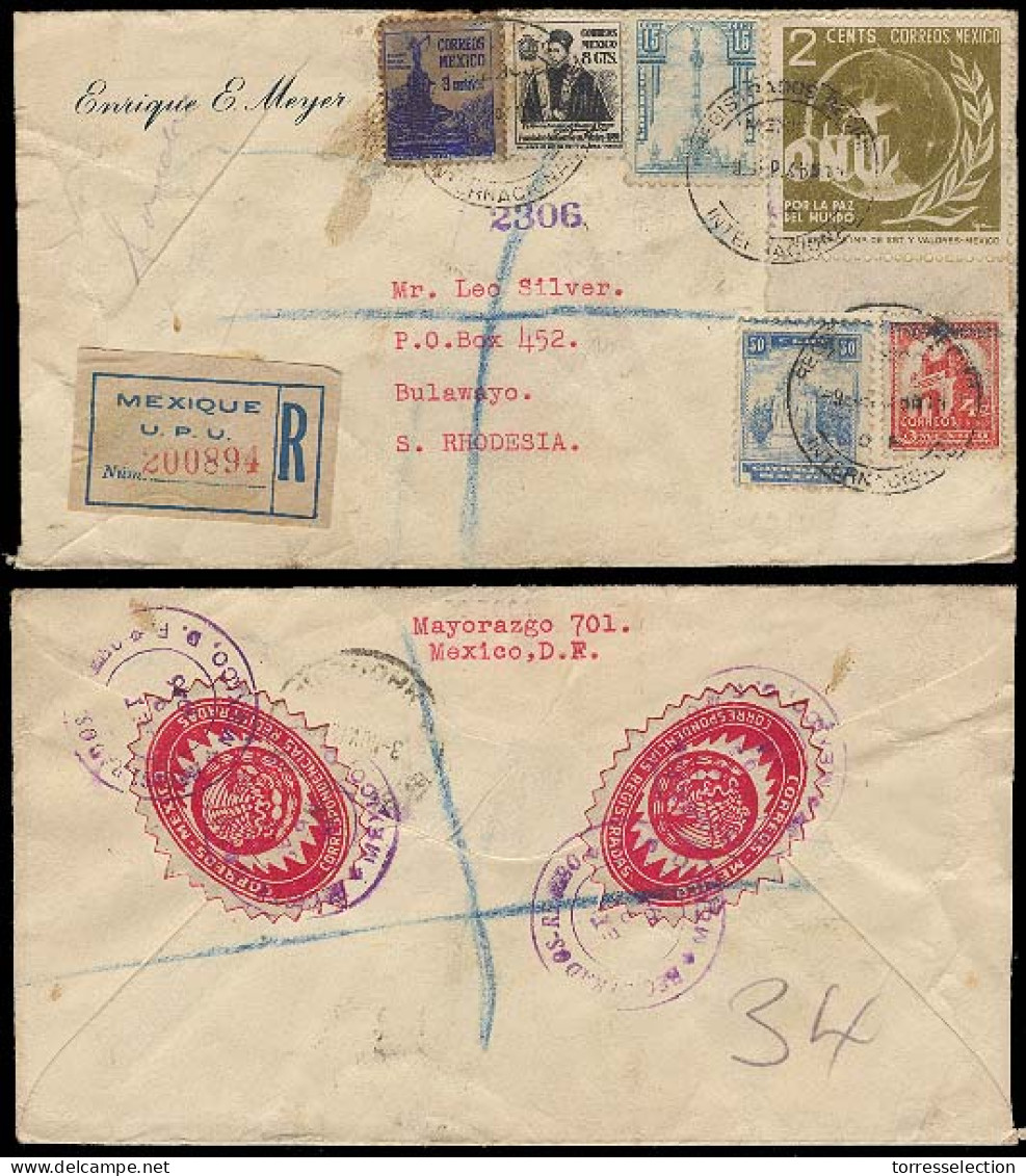 MEXICO. 1946. DF - RHODESIA / South - Bulawayo. Registr Multifkd Env With Arrival Cds. Rare Destination Mail. - México