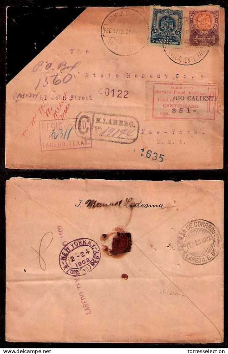 MEXICO. 1902. Ojo Caliente / 2ac - USA. Registr + Label Fkd Env. - México